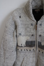 Kyber Outerwear Wool Gray Tan Polar Bear Zip Up Sweater Jacket | L