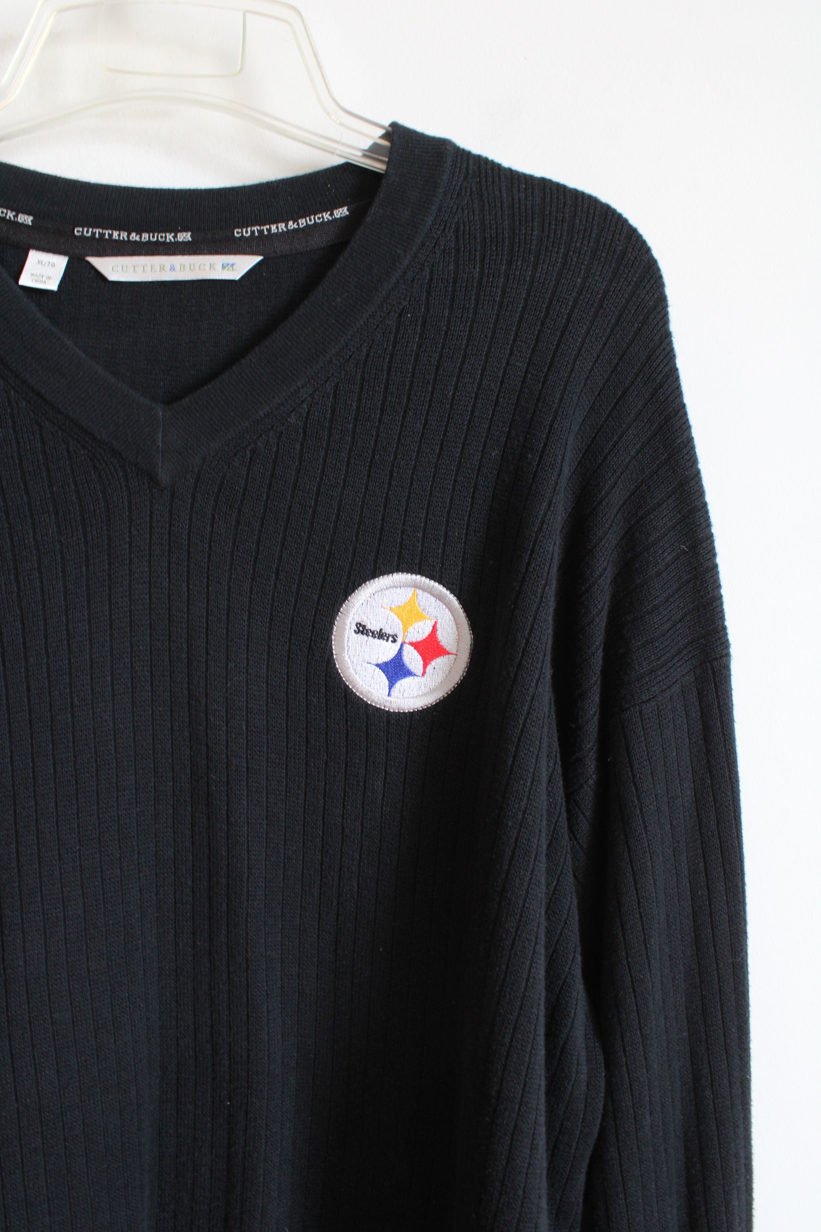 Cutter & Buck Black Ribbed Pittsburgh Steelers Sweater | XL