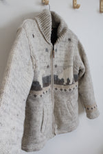 Kyber Outerwear Wool Gray Tan Polar Bear Zip Up Sweater Jacket | L