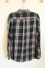 David Taylor Cotton Greene and Maroon Plaid Button Down Flannel | L