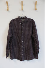 Eddie Bauer Maroon and White Plaid Long Sleeve Button Down Shirt | 2XL