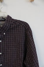 Eddie Bauer Maroon and White Plaid Long Sleeve Button Down Shirt | 2XL
