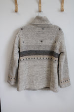 Kyber Outerwear Wool Gray Tan Polar Bear Zip Up Sweater Jacket | L