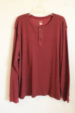 Blue Mountain Maroon with Brown Stitching LS Thermal with Quarter Buttons | 3XL