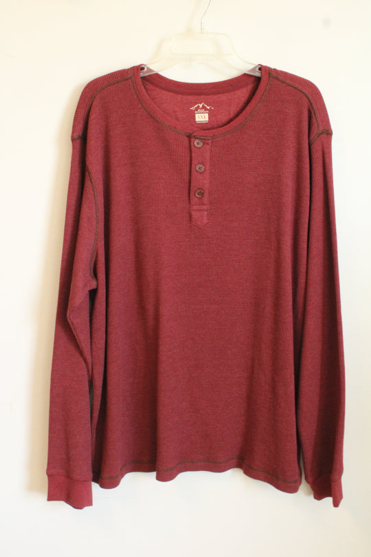 Blue Mountain Maroon with Brown Stitching LS Thermal with Quarter Buttons | 3XL