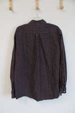 Eddie Bauer Maroon and White Plaid Long Sleeve Button Down Shirt | 2XL