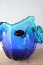 Vintage Murano White Crystal Blue & Teal Glass Bowl