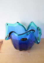 Vintage Murano White Crystal Blue & Teal Glass Bowl