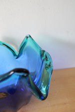 Vintage Murano White Crystal Blue & Teal Glass Bowl