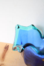Vintage Murano White Crystal Blue & Teal Glass Bowl