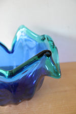 Vintage Murano White Crystal Blue & Teal Glass Bowl