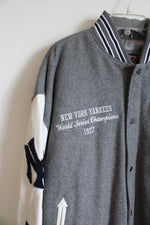 NEW Cooperstown Collection G-III Sports New York Yankees World Series Champion 1927 Gray & White Leather & Wool Varsity Jacket | XL