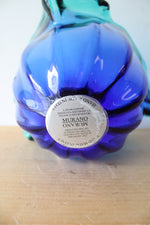 Vintage Murano White Crystal Blue & Teal Glass Bowl