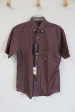 NEW Van Heusen Maroon and White Plaid Short Sleeve Button Down | S