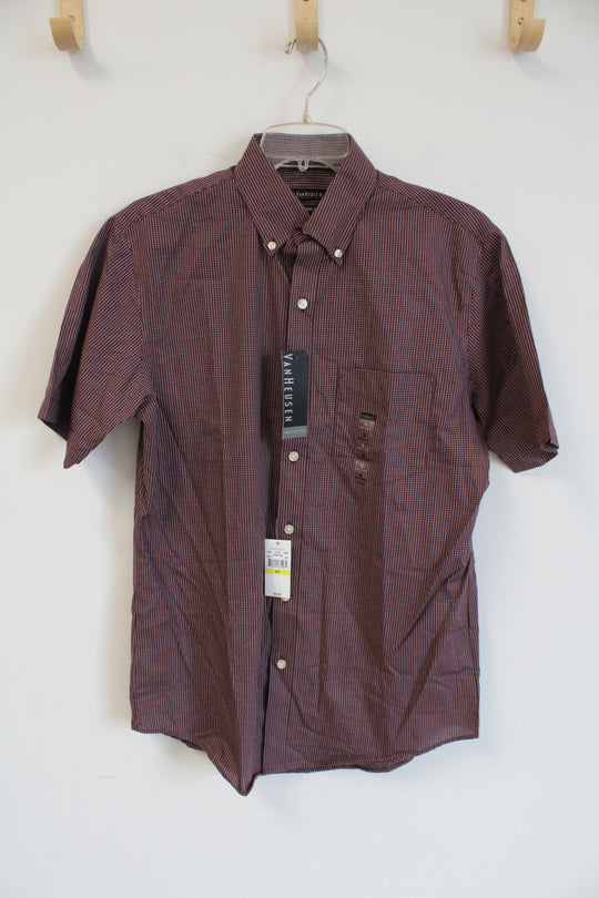 NEW Van Heusen Maroon and White Plaid Short Sleeve Button Down | S