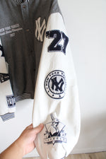 NEW Cooperstown Collection G-III Sports New York Yankees World Series Champion 1927 Gray & White Leather & Wool Varsity Jacket | XL