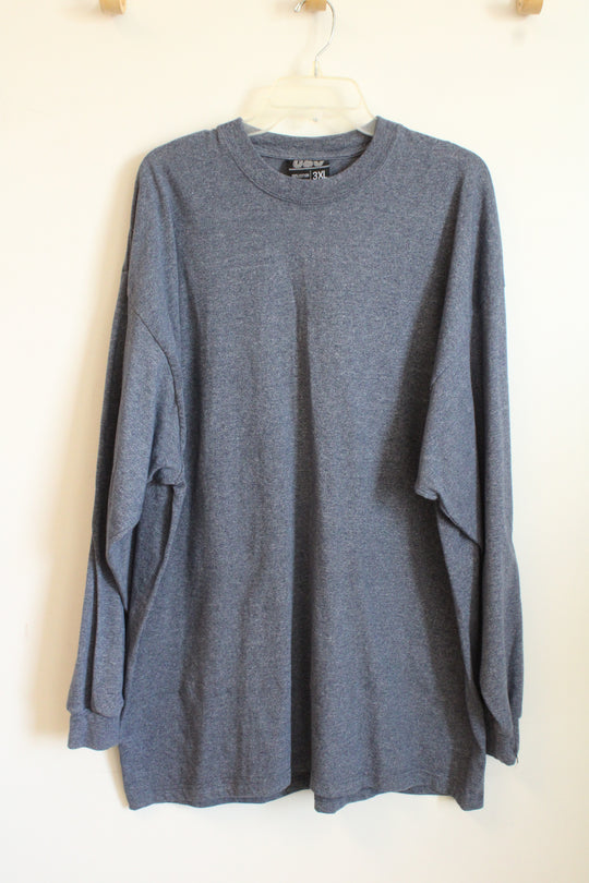 U & U Heathered Blue Crewneck LS Cotton Shirt | 3XL
