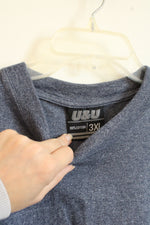 U & U Heathered Blue Crewneck LS Cotton Shirt | 3XL