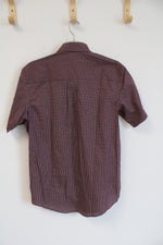 NEW Van Heusen Maroon and White Plaid Short Sleeve Button Down | S