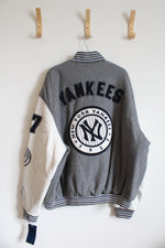 NEW Cooperstown Collection G-III Sports New York Yankees World Series Champion 1927 Gray & White Leather & Wool Varsity Jacket | XL