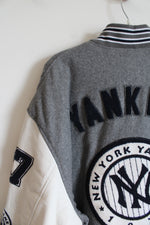 NEW Cooperstown Collection G-III Sports New York Yankees World Series Champion 1927 Gray & White Leather & Wool Varsity Jacket | XL