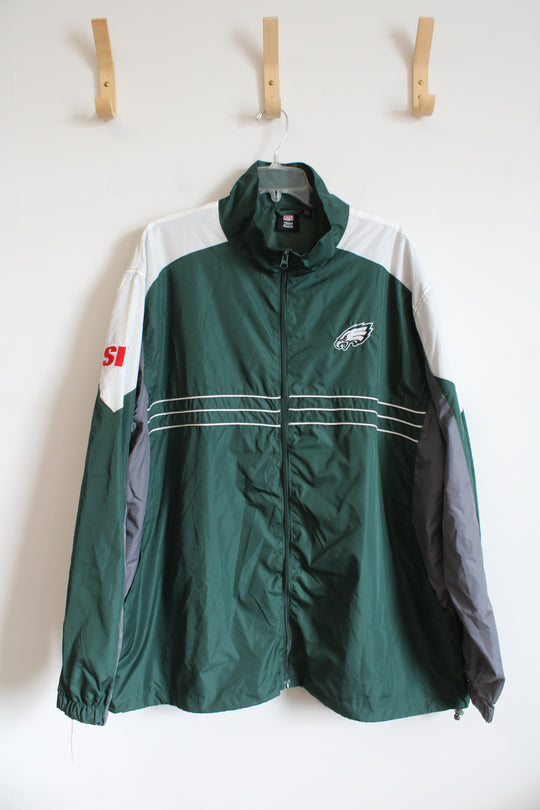 NFL Team Apparel Philadelphia Eagles Green White & Gray Windbreaker Jacket | XXL