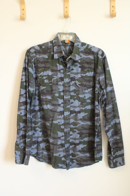 Taylor Vintage Cotton Denim Camo Button-down Shirt | M
