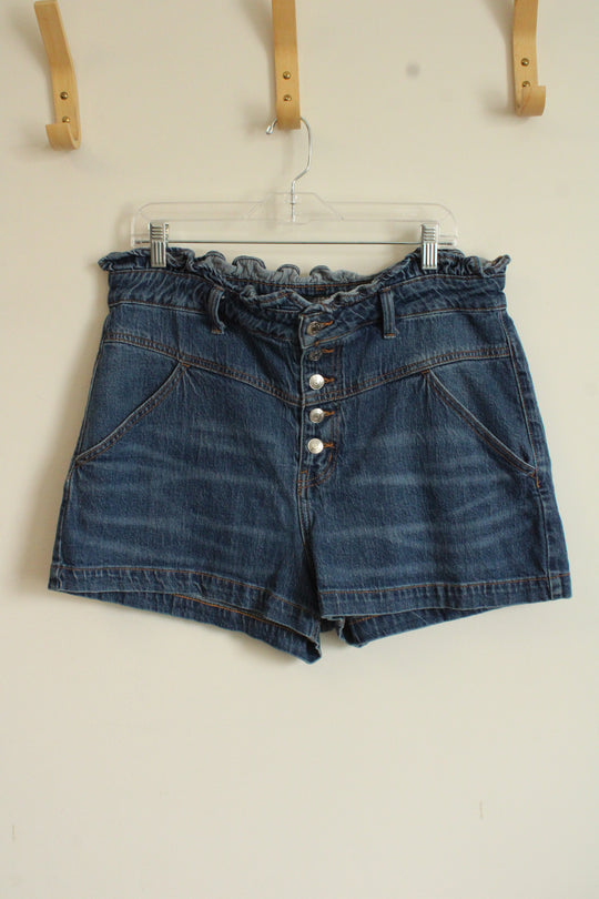 Wild Fable Medium wash Button Front Denim Shorts with Top Ruffle | 16
