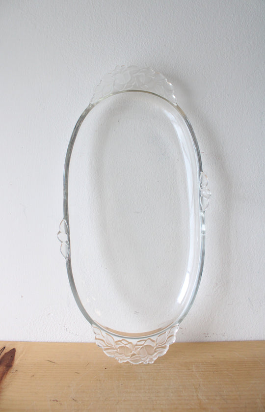 Mikasa Frosted Glass Rose Clear Glass Oval Platter
