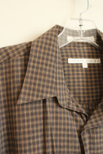 Perry Ellis Brown Yellow and Maroon Plaid Button Down Shirt | L