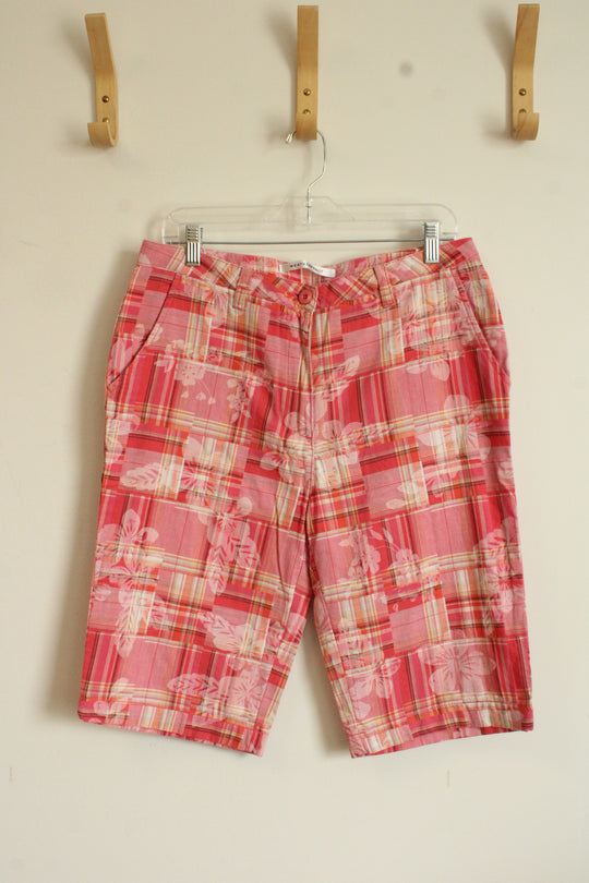 Weatherproof Pink and Orange Plaid Floral Bermuda Shorts | 6