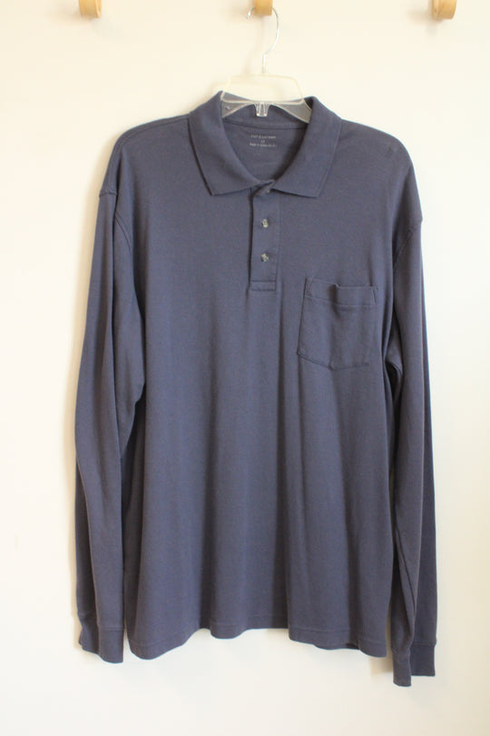 Croft & Barrow Cotton Navy Blue Quarter Button Collared LS Shirt | L-T