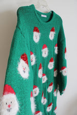 Miss Sparkling Green Fuzzy Tinsel Santa Patterned Sweater Dress