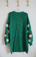 Miss Sparkling Green Fuzzy Tinsel Santa Patterned Sweater Dress
