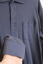 Croft & Barrow Cotton Navy Blue Quarter Button Collared LS Shirt | L-T