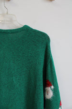 Miss Sparkling Green Fuzzy Tinsel Santa Patterned Sweater Dress