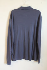 Croft & Barrow Cotton Navy Blue Quarter Button Collared LS Shirt | L-T