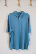 Nike Blue and White Tiger Woods Collection Striped Polo Shirt | XL