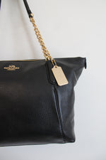 Coach Black Leather Ava Gold Chain Tote Bag