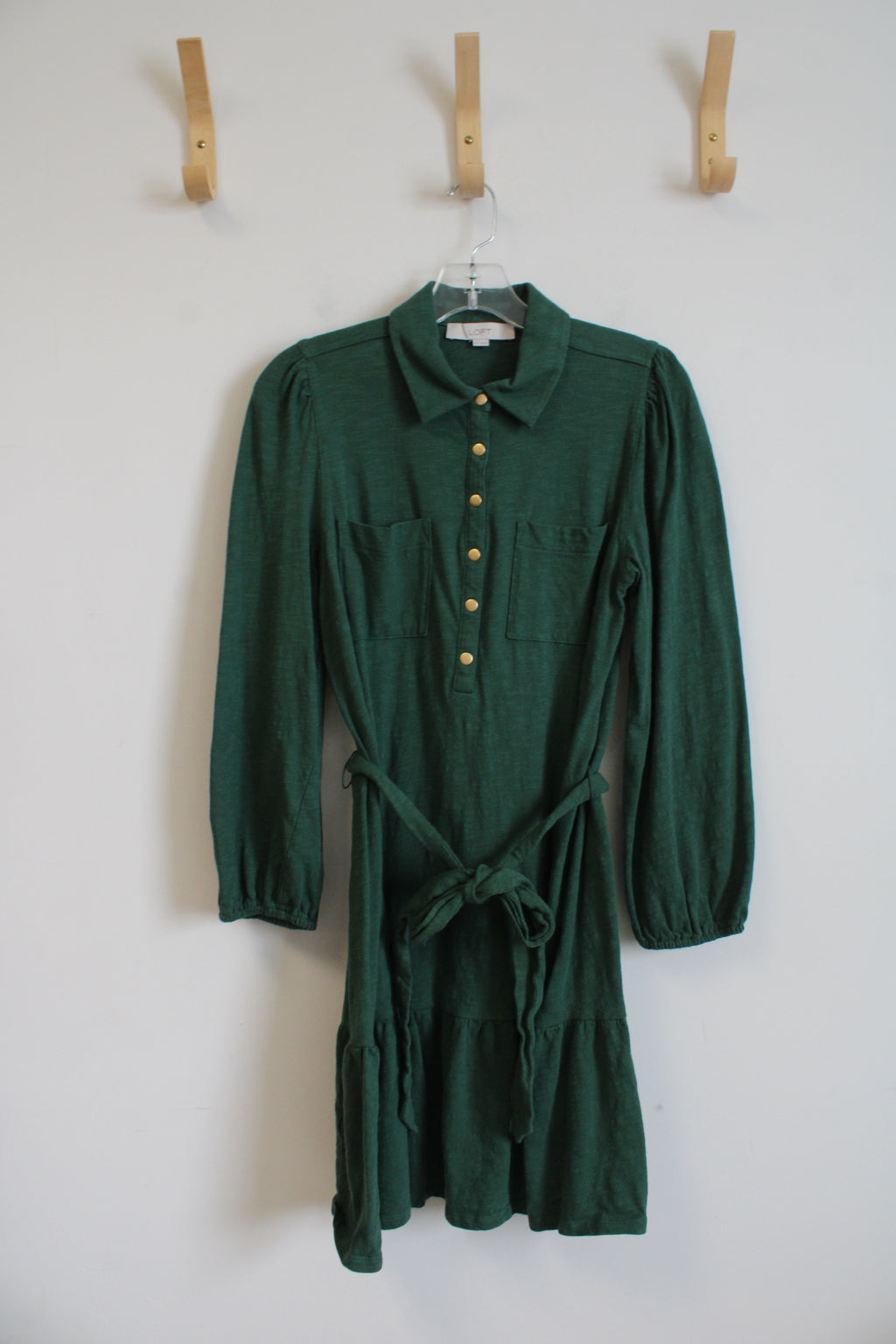 LOFT Green 1/4 Buttoned Long Sleeved Cotton Dress | M