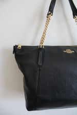 Coach Black Leather Ava Gold Chain Tote Bag