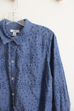 Croft & Barrow Blue Chambray Floral Button Down Top | XL