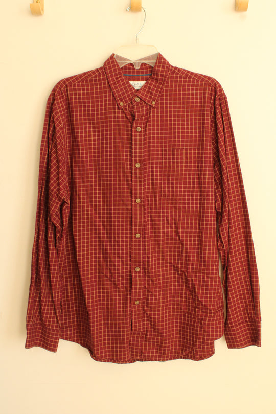 Croft and Barrow Cotton Maroon and Tan Plaid Button down Shirt | L