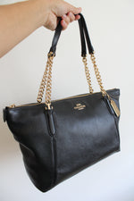 Coach Black Leather Ava Gold Chain Tote Bag