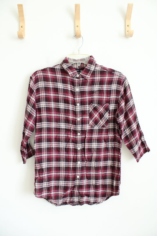 American Eagle Outfitters Boyfriend Fit Pink Plaid Button Down Top | M