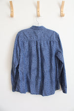 Croft & Barrow Blue Chambray Floral Button Down Top | XL