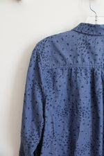 Croft & Barrow Blue Chambray Floral Button Down Top | XL