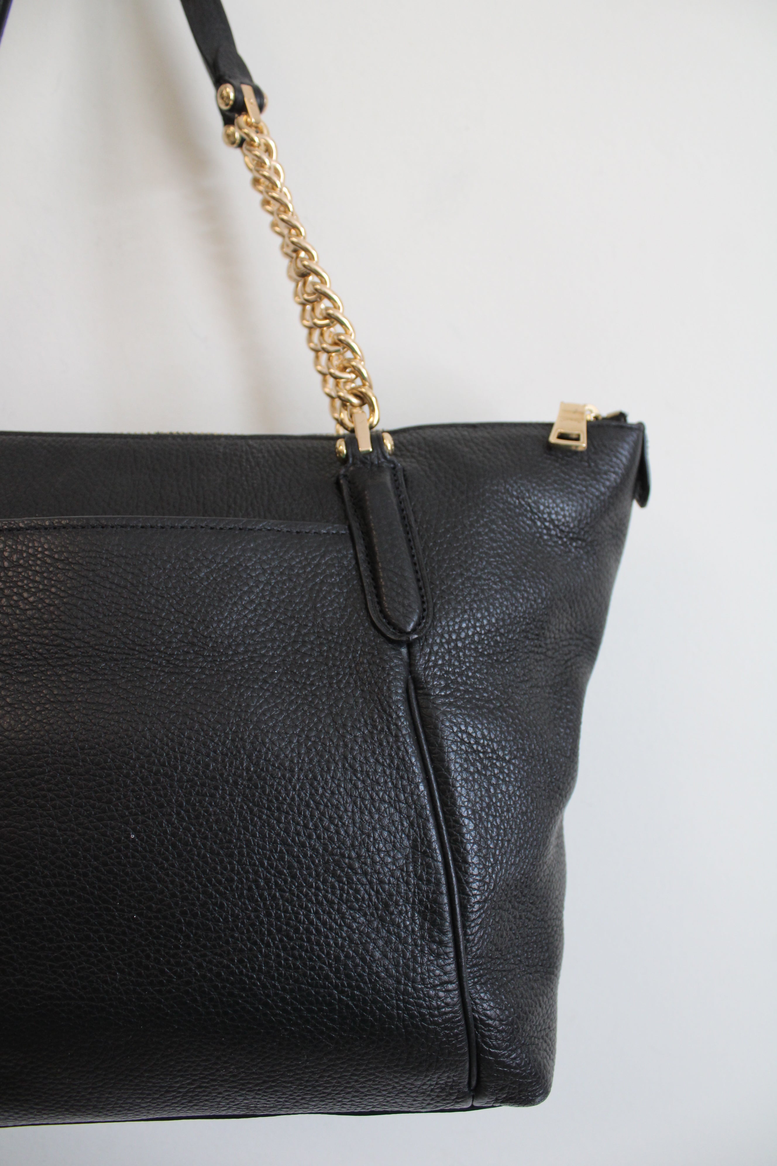 Coach Black Leather Ava Gold Chain Tote Bag