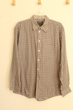 National Outfitters Cotton White Brown and Gray Plaid Button Down Flannel | XL