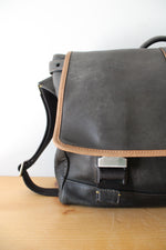 Coach Vintage Black Brown Trim Leather Messenger Bag